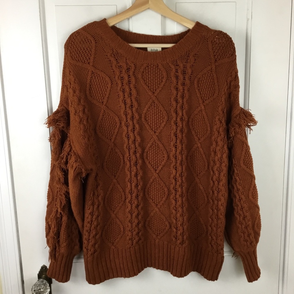 Women’s Cable Knit Fringe Sweater Cottagecore Boho Size L